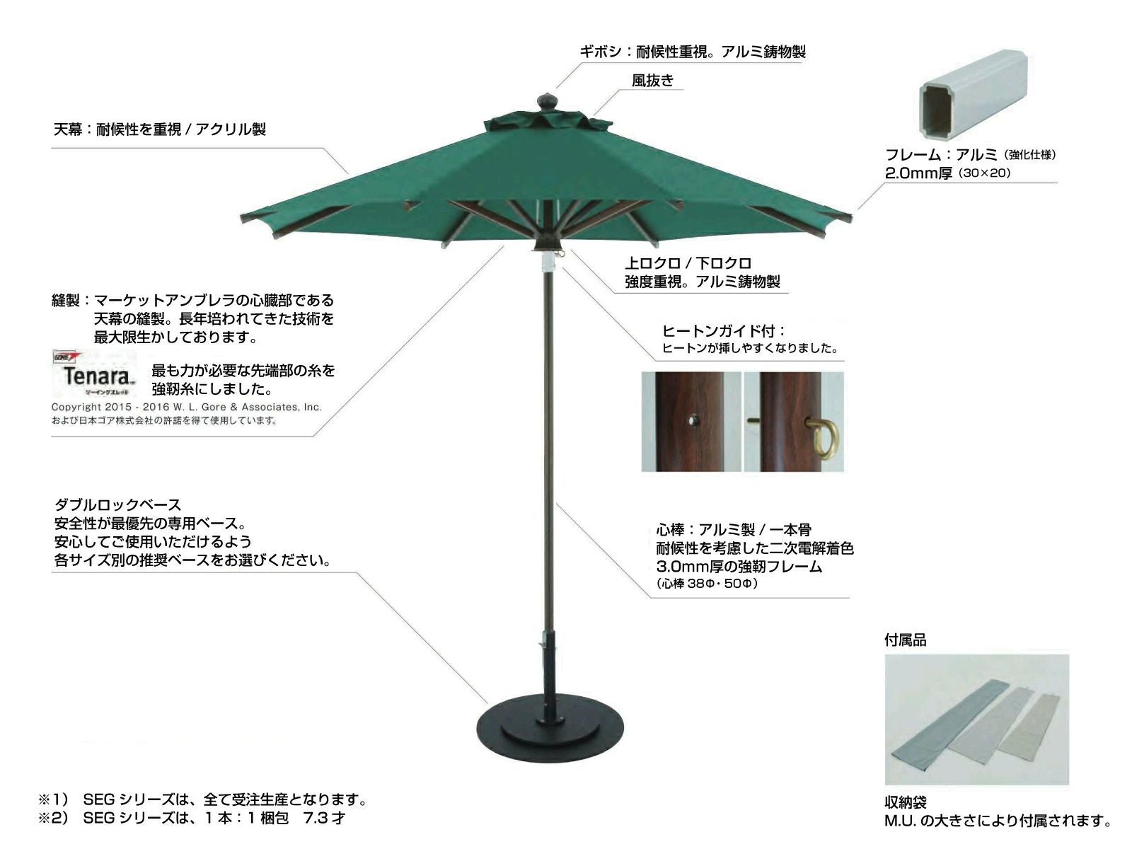 Fuji マーケットアンブレラ SEG 四角形